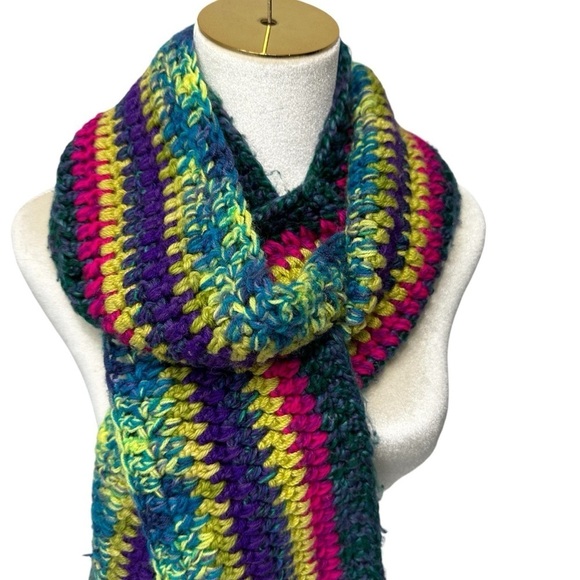 Multi Color Hand Knit Chunky Super Warm Cozy Scarf - Picture 3 of 7